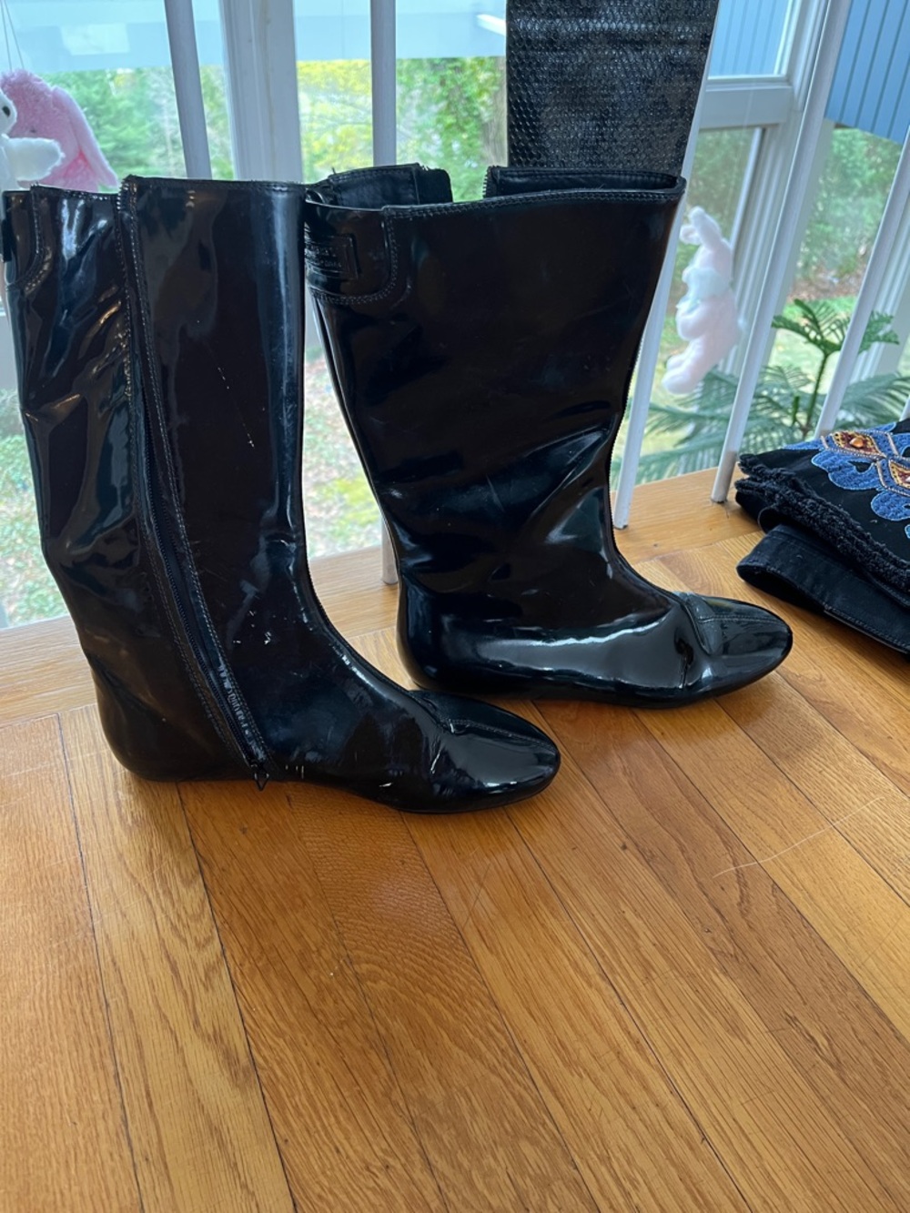 Burberry Black Patent Mid-Calf Heeled Boots